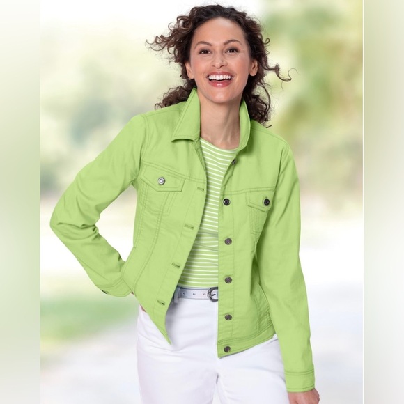 DreamFlex Fresh Green Jean Jacket - Petite Small - Picture 1 of 6